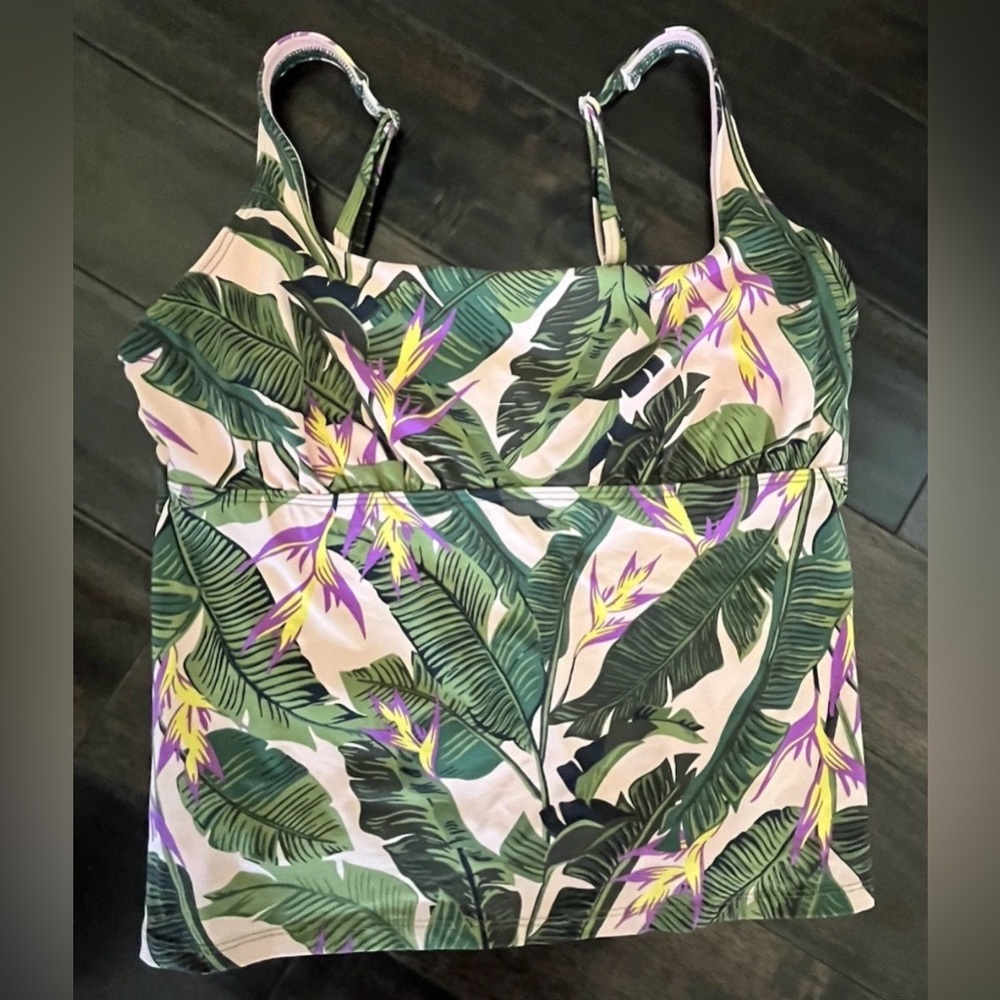 Land's End swimsuit top Tankini pink green leaf womens sz 16 cruise